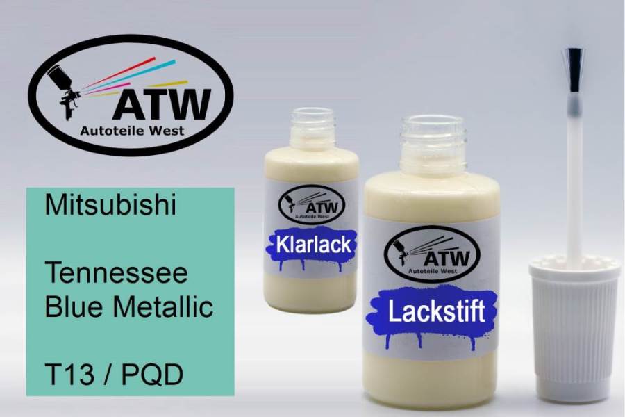 Mitsubishi, Tennessee Blue Metallic, T13 / PQD: 20ml Lackstift + 20ml Klarlack - Set, von ATW Autoteile West.